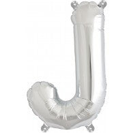 Small Letter Balloon J - 41cm Silver - Air filled only