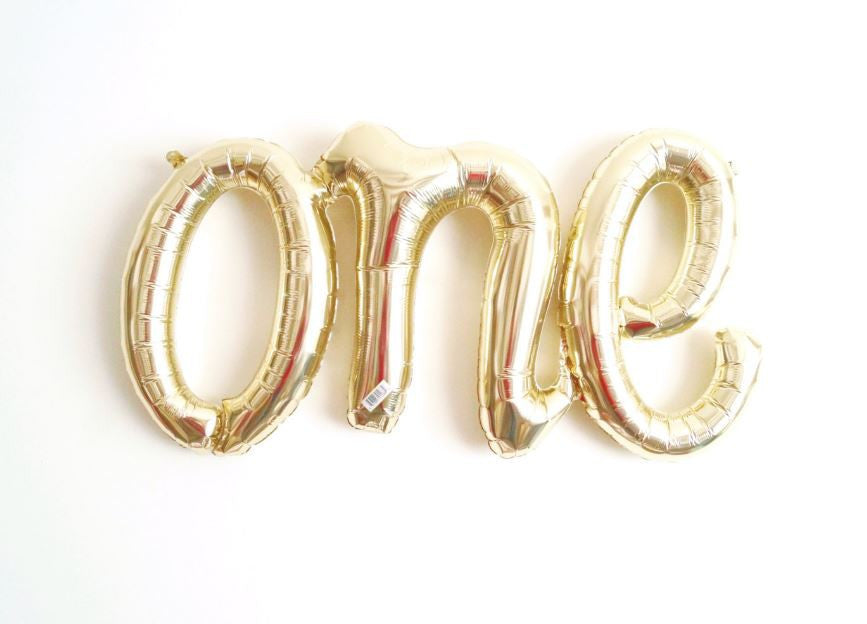 One Balloon Script White Gold - Air Fill Only
