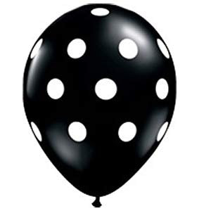 Polka Dot Balloons Black w/ White Dots- Singles or Packs - Helium Filled or Flat