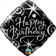 Happy Birthday Foil Balloon Silver & Black Diamond