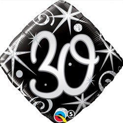 30th Bithday Balloon - Silver & Black