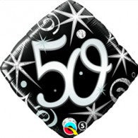 50th Balloon - Diamond Shape Silver & Black