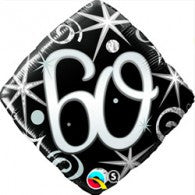 60th Birthday Balloon - Diamond Shape Balck & Silver