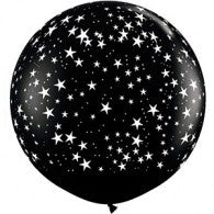 Round Black with White Stars Balloon 90cm