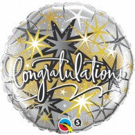 Congratulations Balloon - Silver, Black & Gold