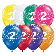Number 2 Latex Balloon with Stars Assorted 28cm