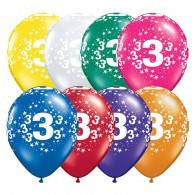 Number 3 Latex Balloon with Stars Assorted 28cm