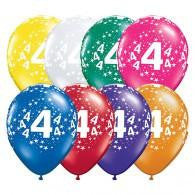 Number 4 Latex Balloon with Stars Assorted 28cm