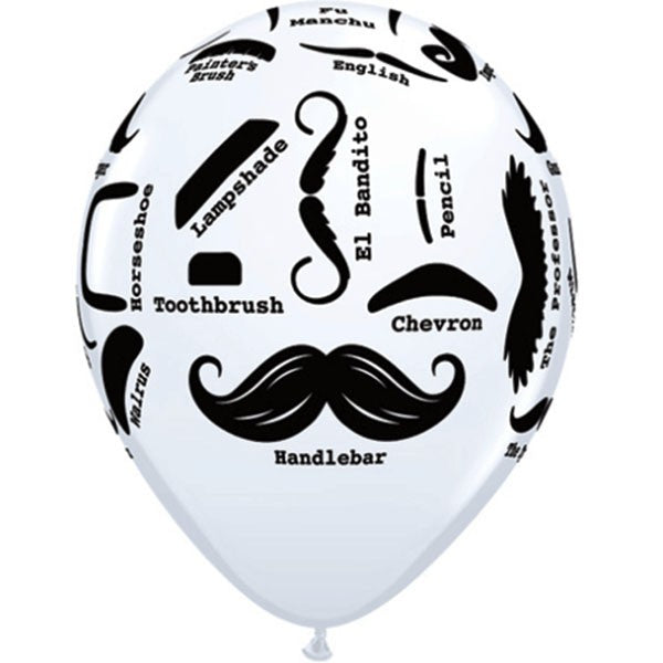 Moustache Balloons White - Singles or Packs - Helium Filled or Flat