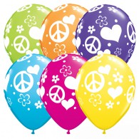 Peace Signs & Heart Balloons - Singles or Packs - Helium Filled or Flat
