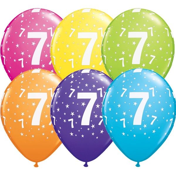 7th Birthday Balloons Assorted - Single or Pack - Helium Filled - Flat