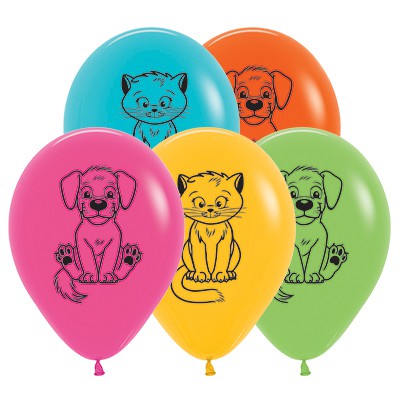 Dogs & Cats Balloons Assorted - Singles or Packs - Helium Filled or Flat