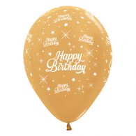 Happy Birthday Balloons Gold - Singles or Packs - Helium Filled or Flat