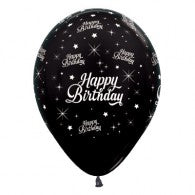 Happy Birthday Balloons Black - Singles or Packs - Helium Filled or Flat