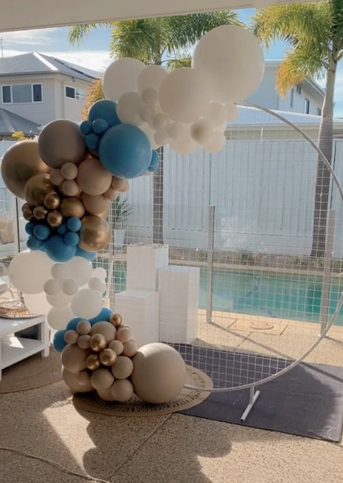 Pale Blue White & Sand Balloon Garland + Frame