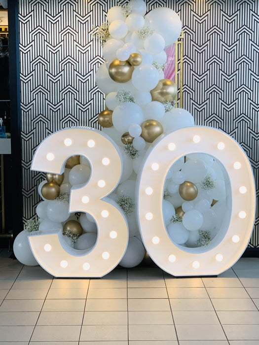 White & Chrome Gold with Babies Breath Balloon Decor - LIGHTS NOT INCLUDED