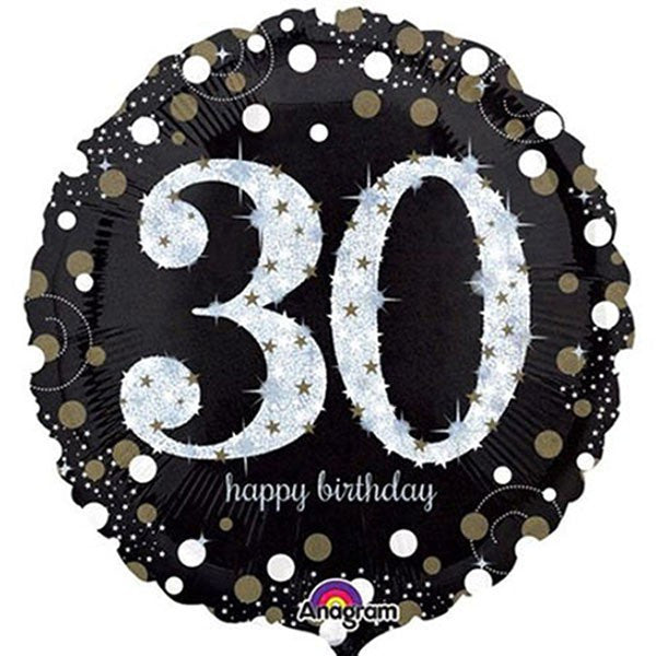 30th Balloon - Black & White Sparkling