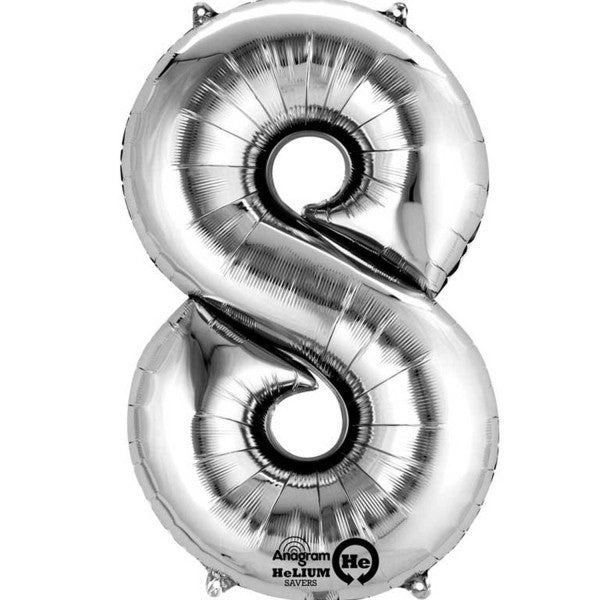Large Number 8 Balloon - Silver 86cm