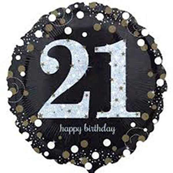 21st Birthday Balloon - Black & White Sparkling