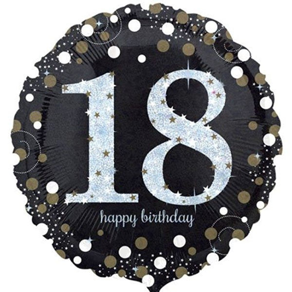 18th Birthday Balloon - Black & White Sparkling