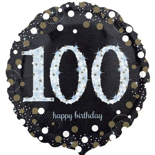 100th Birthday Balloon - Silver & Black