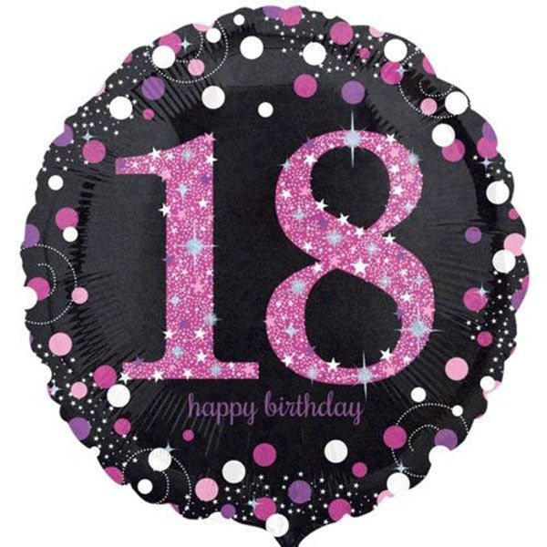 18th Birthday Balloon - Pink & Black Sparkling