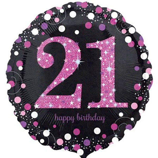 21st Birthday Balloon - Pink & Black Sparkling
