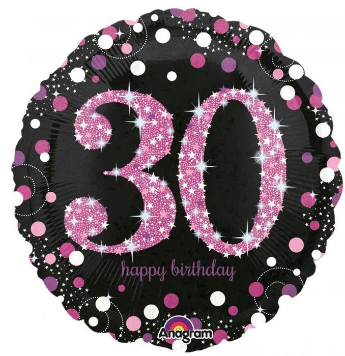30th Birthday Balloon - Pink & Black Sparkling