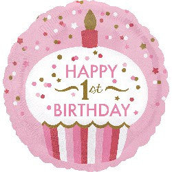 1st Birthday Girl Balloon - Cupcake